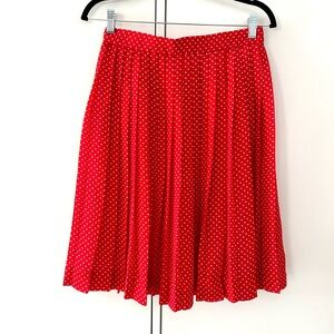 Vintage polyester red with white micro polka dots pleated knee length skirt